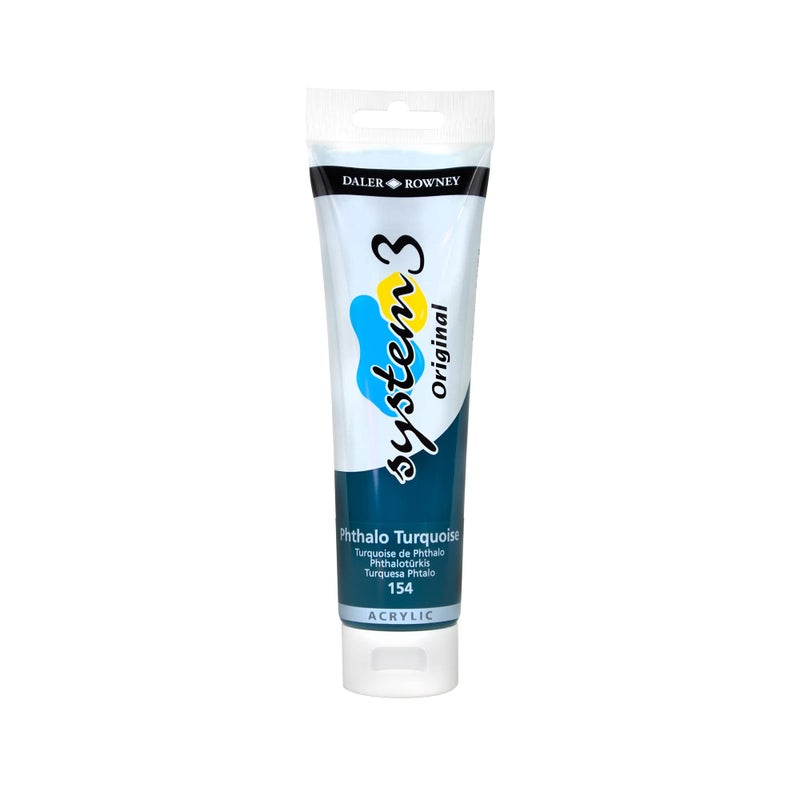 Daler Rowney System3 Phthalo Turquoise 150ml Acrylic Paint Tube - Acrylic Painting Supplies for Artists and Students - Artist Paint for Murals Canvas and More - Art Paint for All Skill Sets - Image 1